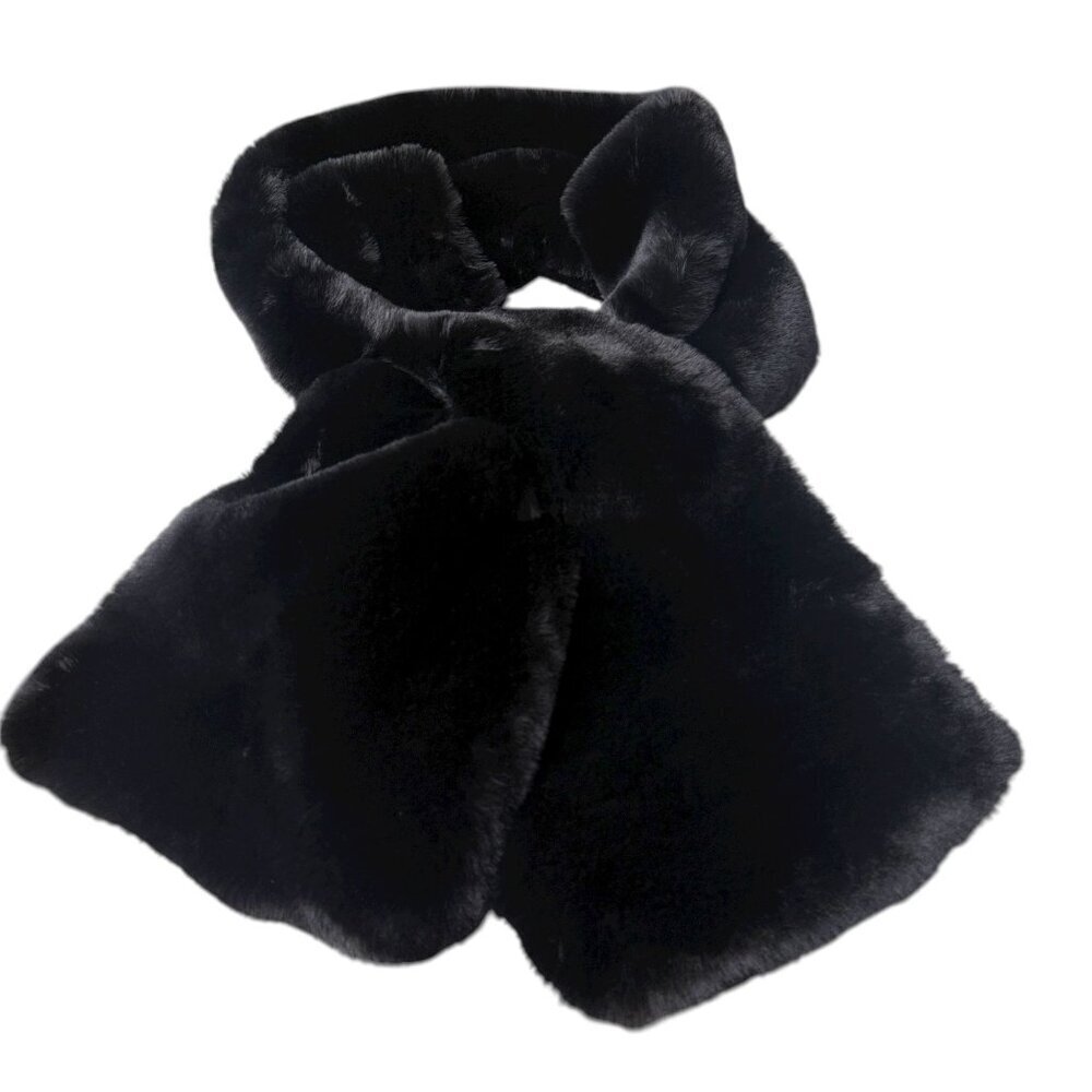 ISAAC MIZRAHI Live Black Faux Fur Scarf Plaid Satin Lining Evening Luxury NWOT